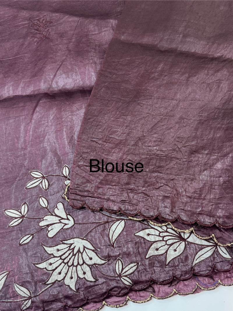 Crush Organza applique work saree MS14589