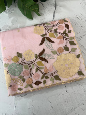 Chanderi cotton saree with embroidery borders - MSH4545 PastelPink