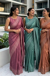 Blended tussar saree with cutwork - MSHK690 BerryPink