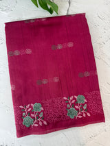 Crushed Matka Blended Tussar silk saree with embroidery MS4890 - Cranberry