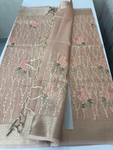 Tissue Silk embriodery saree MS49892 PastelPeach