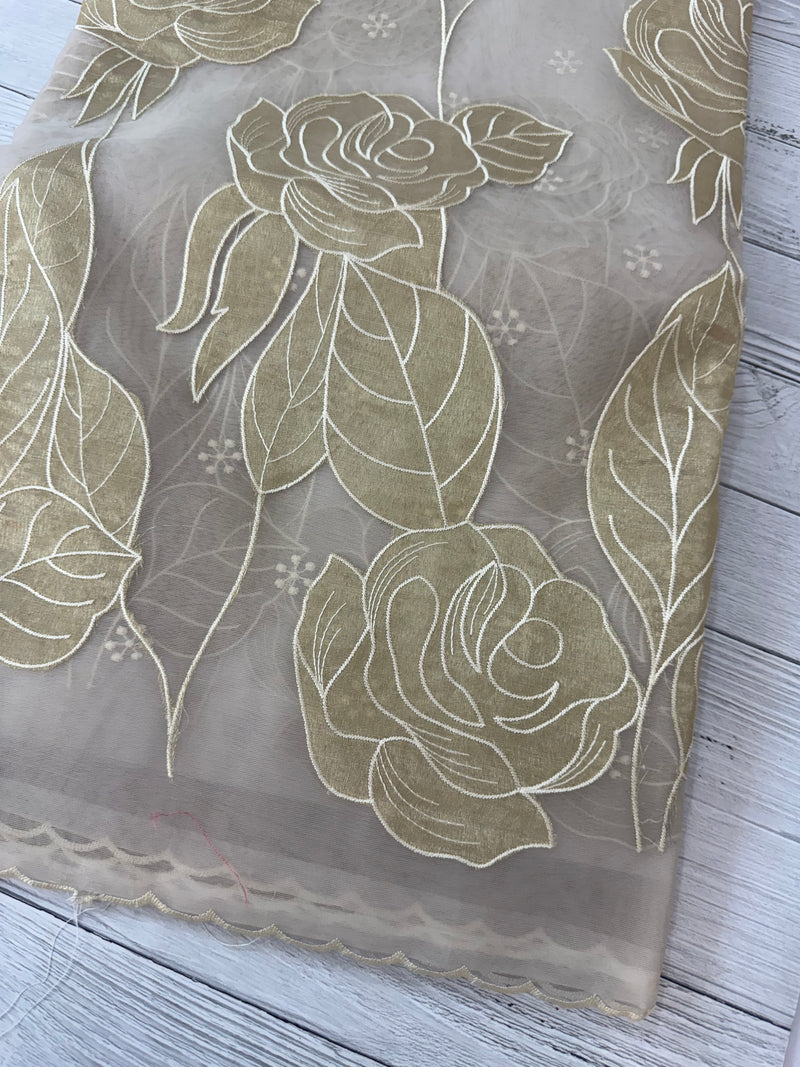 Organza saree with tissue applique work MS5081- CloudGrey