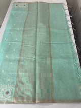 Tissue linen saree with embroidery MTL451 SeaGreen