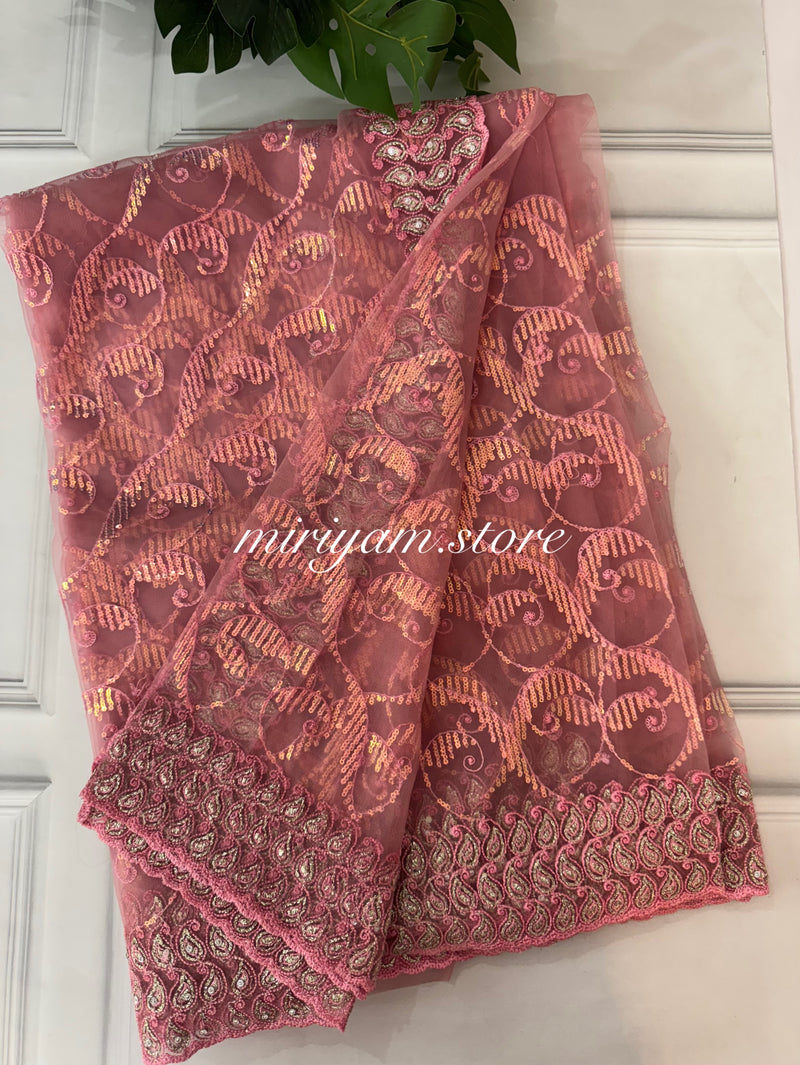 Partywear Net Saree with sequence work MPNKS101 DuskyPink