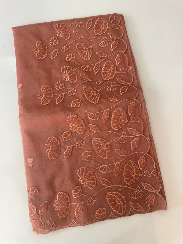 Viscose Organza saree with applique work-MSH103 DuskyPeach