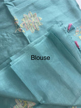 Tussar finish soft silk saree with thread embroidery MTS568 LightBlue