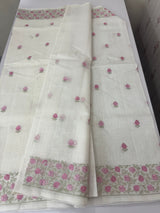 NetKota saree with embroidery - MS14890 White to Pink