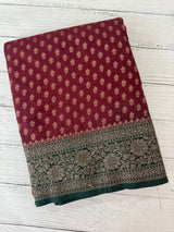 Banarasi viscose Georgette saree MKGS611- Wine to BottleGreen