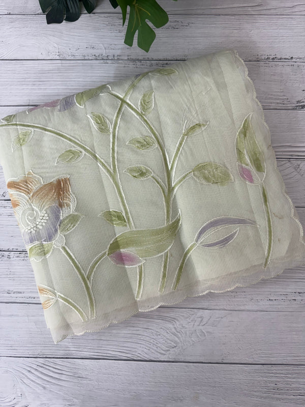 Supernet saree with embroidery and handpainting MSH104- PastelGreen