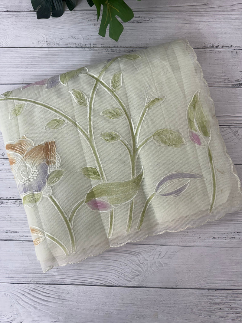 Supernet saree with embroidery and handpainting MSH104- PastelGreen