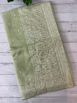 Semi linen saree with chikanakari embroidery- MS15086 PastelGreen