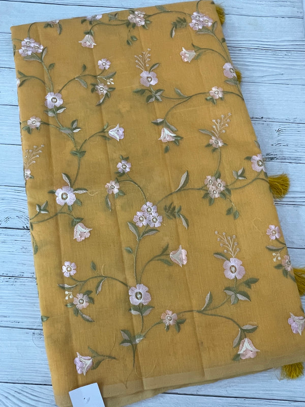 Kota Supernet embriodery saree SHSNYNM- Yellow