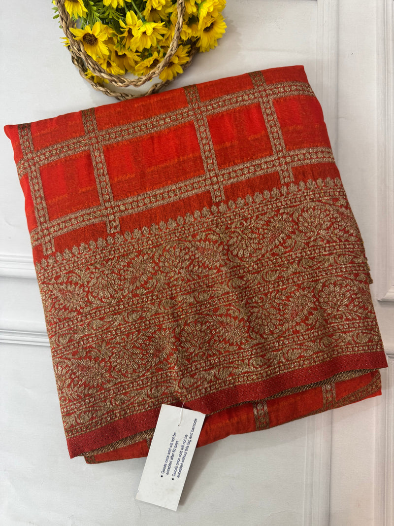 Semi banarasi Khaddi Georgette saree - MS1498 Orange