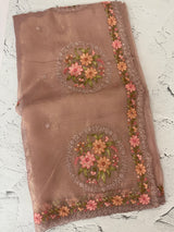 Tissue mix crush Organza saree with embroidery work MS6788 - OnionPink