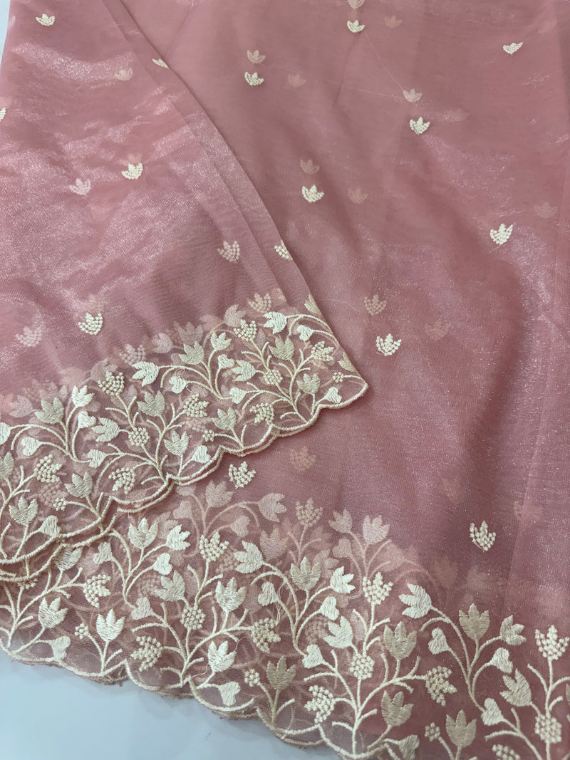 Glassy tissue organza saree with embroidery FKSF88- PeachPink