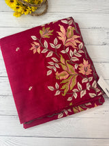 Crushed Blended tussar silk saree with embroidery- SNFCYEY- DarkPink