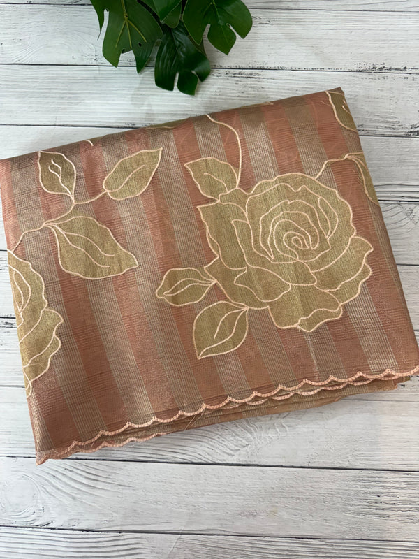 Tissue Silk applique work saree MSH133 Design 1- Peach