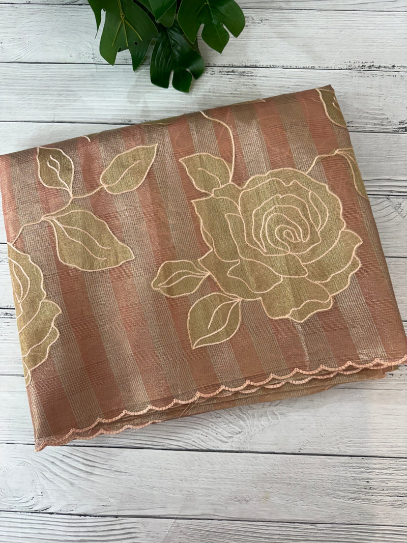 Tissue Silk applique work saree MSH133 Design 1- Peach