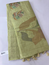 Crushed Blended tussar silk saree with embroidery- SNFCYEY Pastel PistaGreen