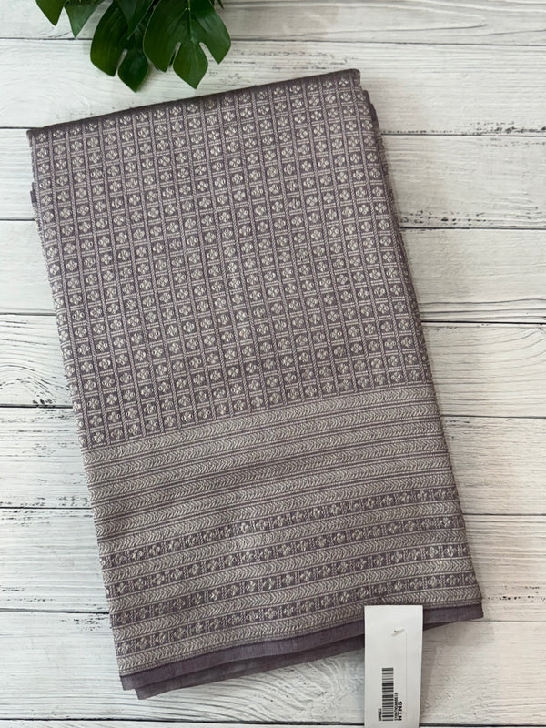 Banarasi semi katan saree in silver zari MS14667- DuskyMauve