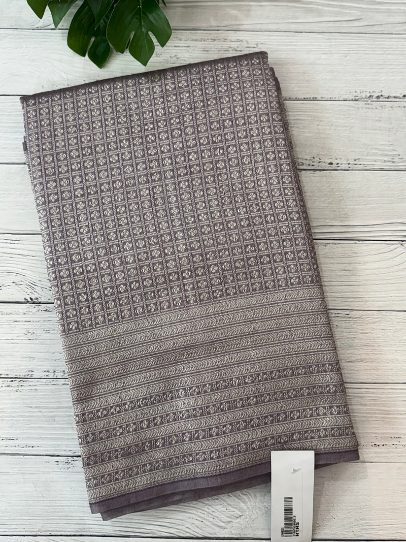 Banarasi semi katan saree in silver zari MS14667- DuskyMauve