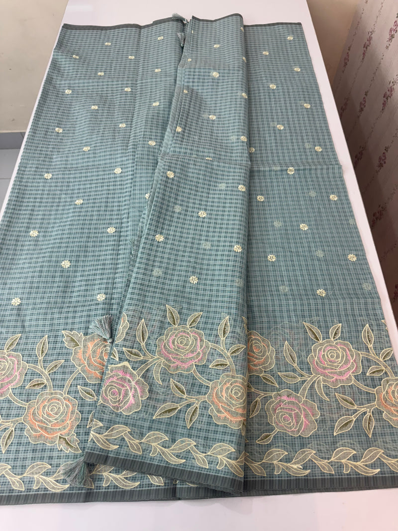 Applique and embroidery work 
 Kota Silk saree MSH118- DuskyBlue
