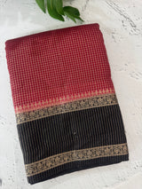 Semi silk saree with checks zari weaving  MS81543 : Red to Black