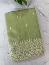 Tussar finish soft silk saree with white thread embroidery MTS567 PastelGreen