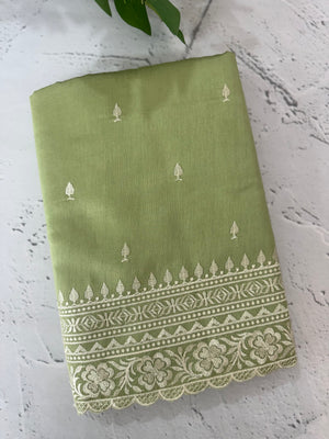 Tussar finish soft silk saree with white thread embroidery MTS567 PastelGreen