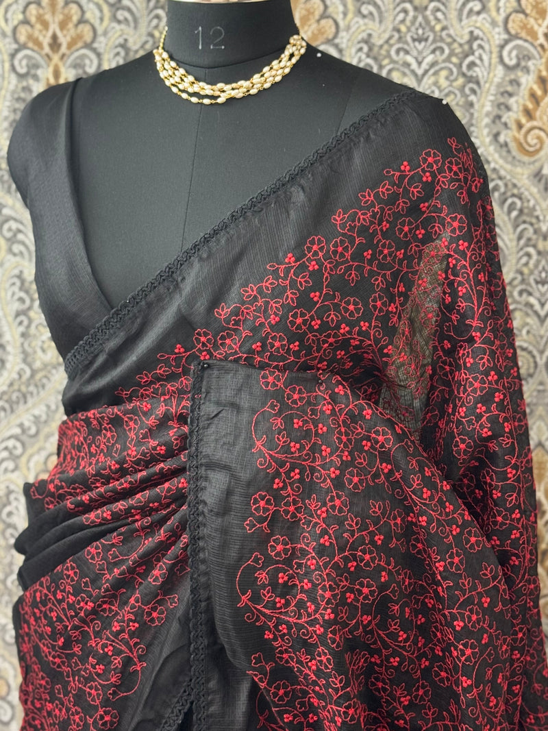 Soft kota checks saree with embroidery MS7843