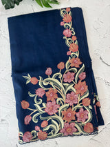 Cutwork Blended Matka Tussar silk saree MS6795 - DarkBlue