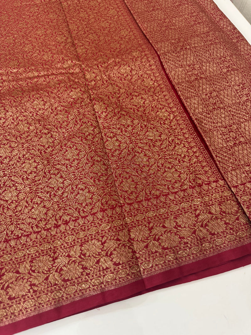Semi katan Banarasi saree in antique zari weaving - MSKB899 MaroonRed