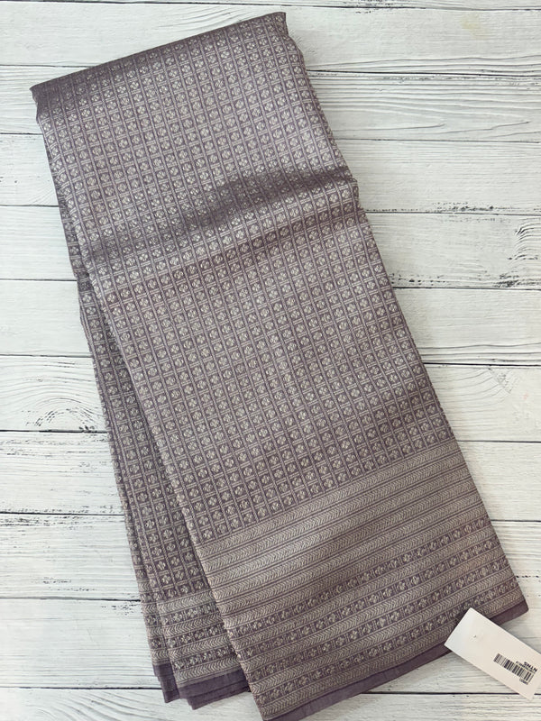 Banarasi semi katan saree in silver zari MS14667- DuskyMauve