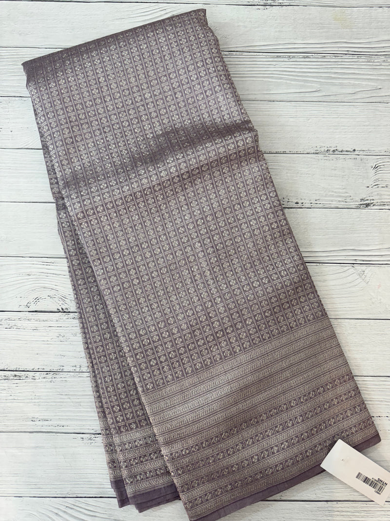 Banarasi semi katan saree in silver zari MS14667- DuskyMauve