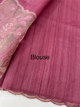 Blended tussar saree with organza applique applique borders MTSS452 BerryPink