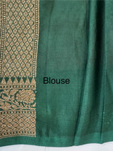 Banarasi semi katan saree with contrast border MKS455 Red to BottleGreen