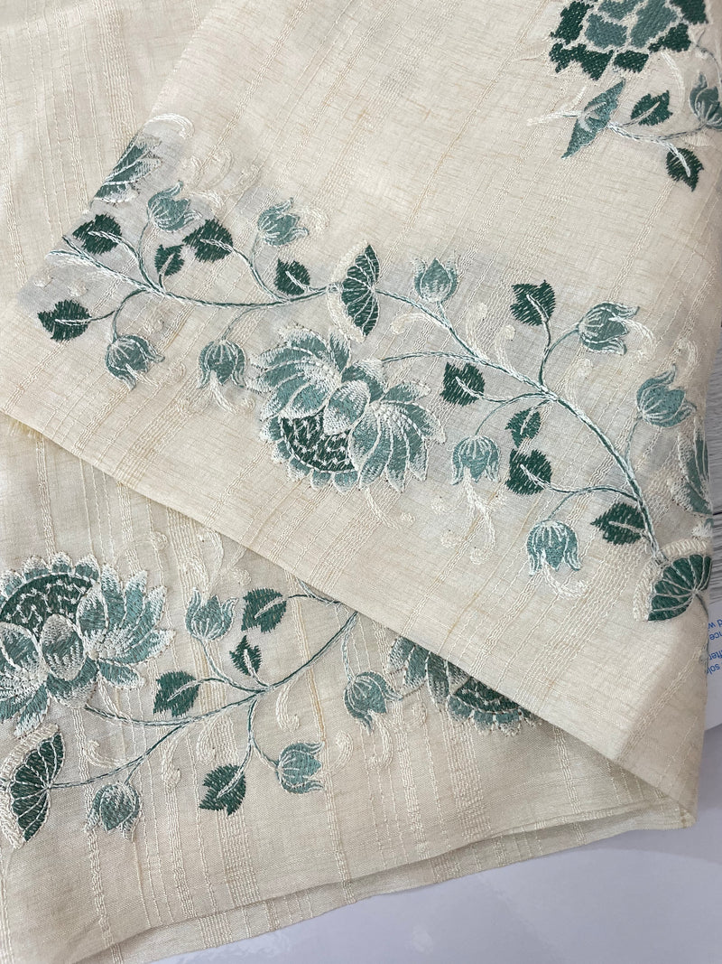 Blended tussar saree with embriodery - MS98765 Cream