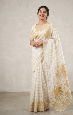 Check Mul chanderi saree with applique work MSH157
