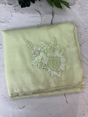 Crush Organza saree with applique work MBS676 PastelMintGreen