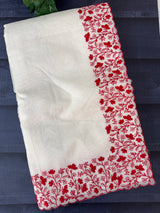 Kota silk saree with embroidery MSB643 OffWhite & Red