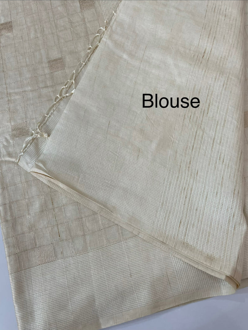 Blended tussar saree with embriodery - MS8665 Cream as