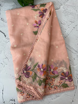 Silky kota saree with embriodery MSK4556- PastelPeach