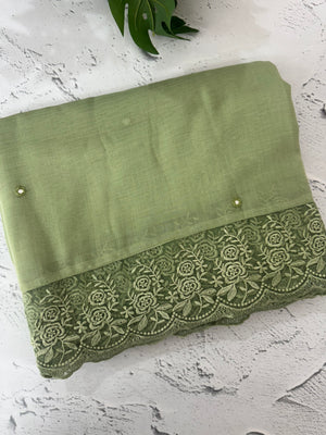 Soft crushed chanderi crepe silk saree with lace borders MLS466