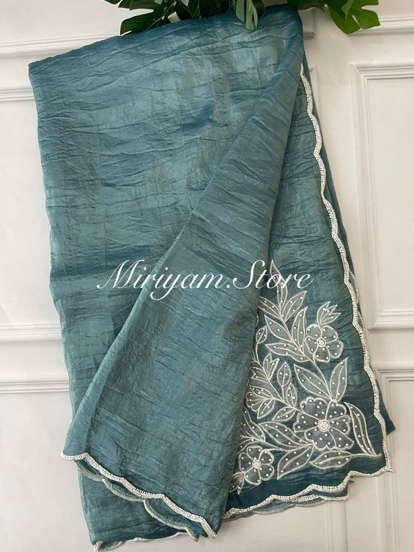 Designer Embroidery Organza Saree with applique work FCAD121 DuskyBlue