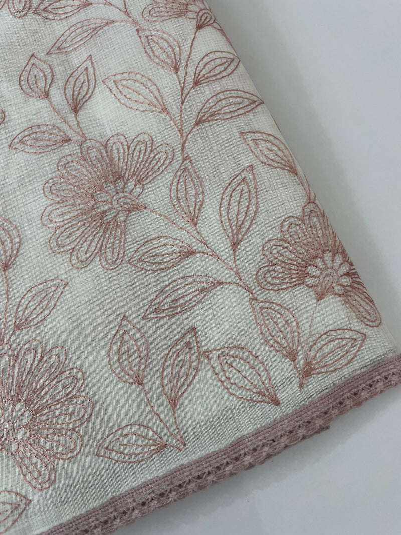 Kota cotton embriodery saree MS1490- white & DuskyPink
