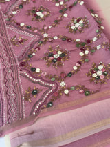 Kosa Tussar silk saree with hand embriodery - MS8199 BlushPink