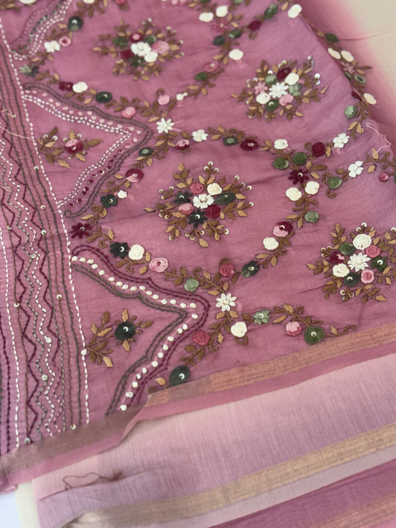 Kosa Tussar silk saree with hand embriodery - MS8199 BlushPink