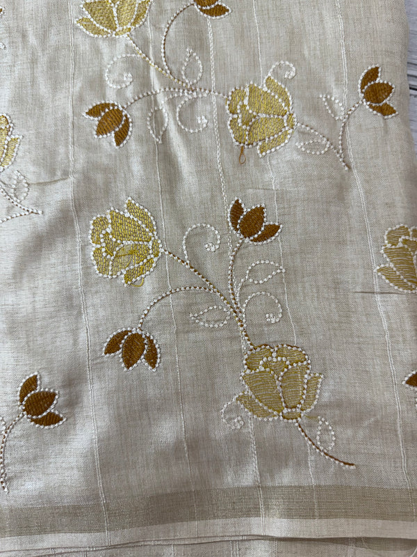 Blended soft tussar saree with embriodery - MS8186 Cream