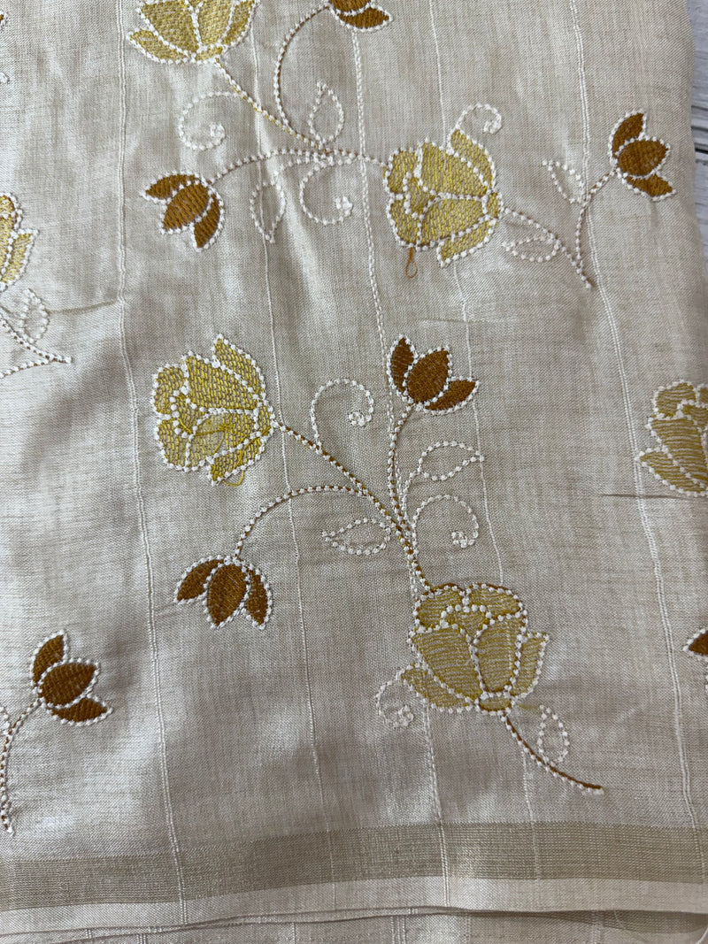 Blended soft tussar saree with embriodery - MS8186 Cream