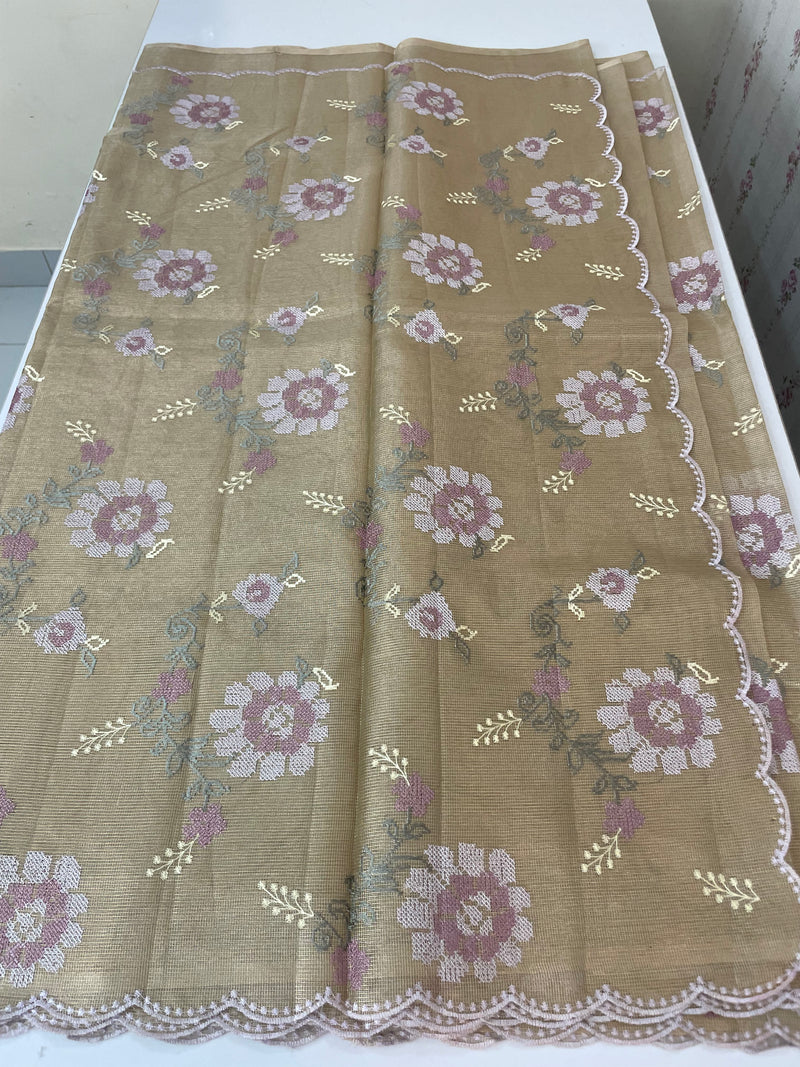 Tissue Silk cross stitch embriodery saree MS49892